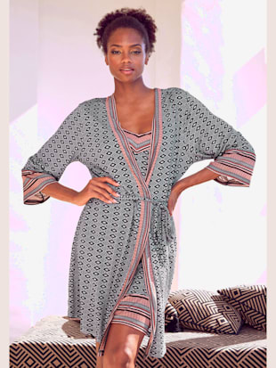 Kimono court avec motif ethnique - Vivance Dreams - Marron À Motifs