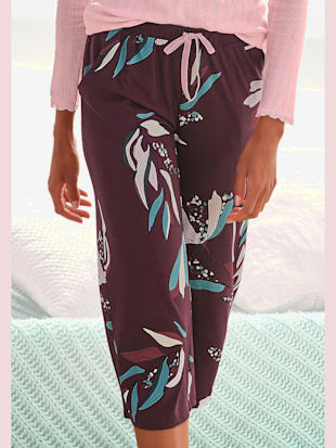 bas de pyjama élégante pantacourt de pyjama avec motif sur toute la surface - s.oliver - bordeaux-à fleurs