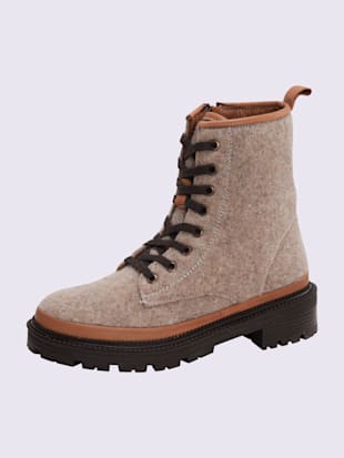 Bottines à lacets matière textile robuste - - Couleur Chamois