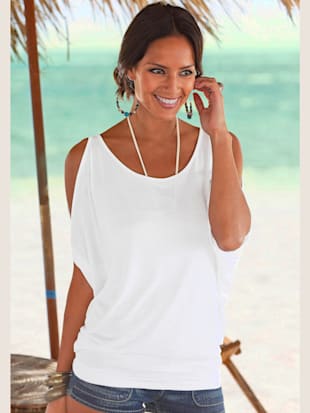 T-shirt de plage coupe affinante, fentes aux manches - LASCANA - Crème