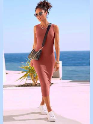 Robe mi-longue encolure ronde - LASCANA - Couleur Terre Cuite