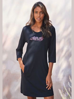 Chemise de nuit robe de nuit courte à manches 3/4 - LASCANA - Noir-violet