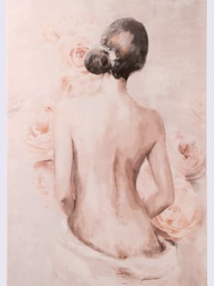 Tableau reproduction d'art, en partie peinte à la main - helline home - Couleur Ivoire