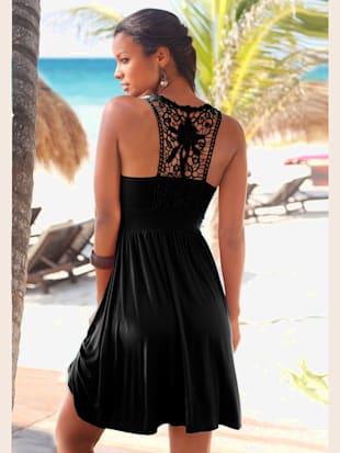 robe de plage joli empiècement dentelle crochetée au dos - lascana - noir