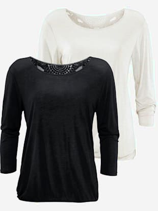 T-shirt à manches 3/4 lot de 2 t-shirts en dentelle - Beachtime - Noir, Crème