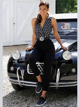 Combinaison col v chevauchant - LASCANA - Noir-crème Imprimé