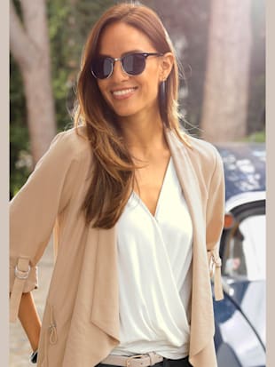 T-shirt cache-cœur encolure chevauchante avec bouton-pression - LASCANA - Crème