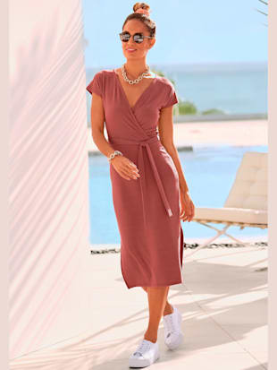 Robe mi-longue robe portefeuille à manches courtes longueur midi - LASCANA - Couleur Terre Cuite