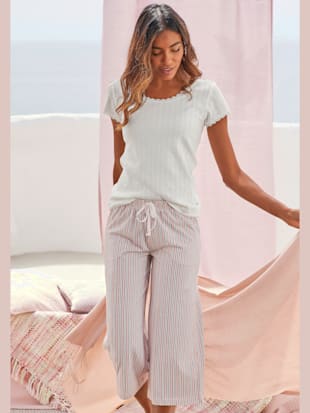 bas de pyjama élégante pantacourt de pyjama avec motif sur toute la surface - s.oliver - rose pâle à rayures