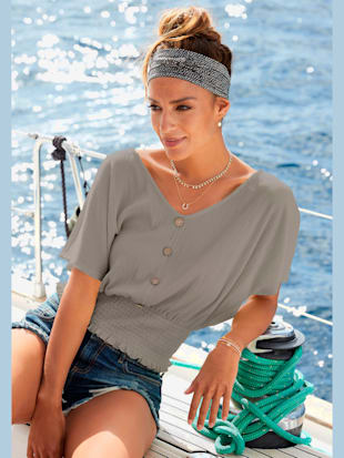 T-shirt en v fausse patte de boutonnage devant - LASCANA - Kaki