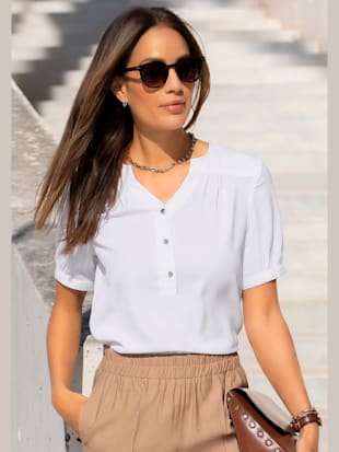 Chemisier à manches courtes encolure en v - LASCANA - Blanc