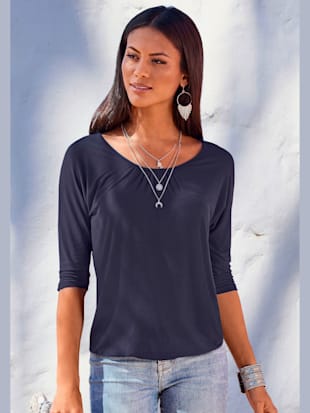 T-shirt à manches 3/4 encolure ronde légèrement froncée devant - LASCANA - Marine