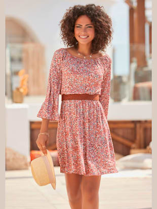 Robe en jersey large encolure élastiquée - LASCANA - Rouge Imprimé