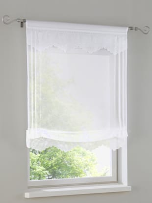 Store bateau imitation lin avec broderie - helline home - Blanc