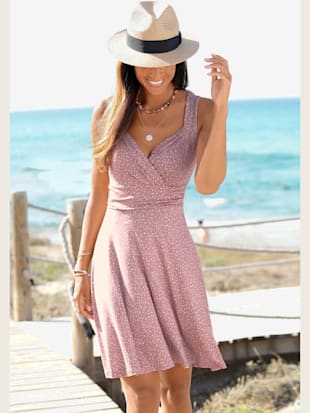 Robe en jersey col v effet cache-cœur - Vivance - Rose-mauve Imprimé