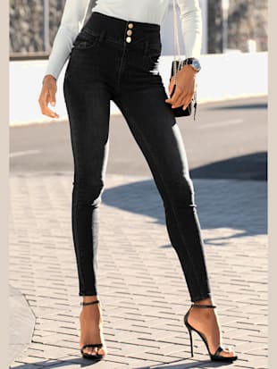 Jean taille haute large ceinture à boutons - LASCANA - Noir Délavé