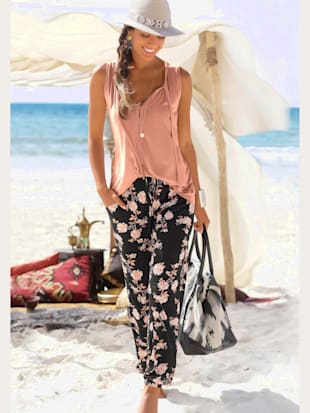 Pantalon de plage pantalon d'été léger avec imprimé floral - LASCANA - Noir-orange Imprimé