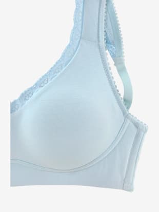 Soutien-gorge basique sans armatures. bord dentelle délicat sur le décolleté - petite fleur - Bleu C