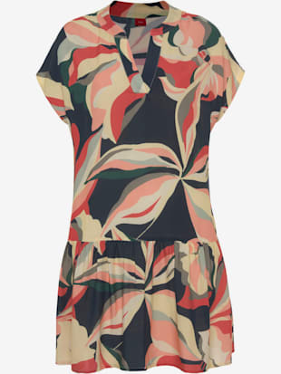 Robe chemisier col v à bordure - s.Oliver - Marine-corail Imprimé