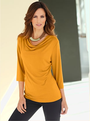 T-shirt femme souple col bénitier manches 3/4 - - Jaune Maïs