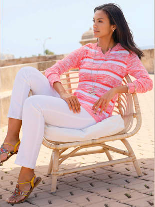 Pull à manches longues encolure ronde avec v ouvert - Collection L - Modalova