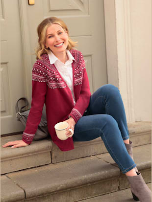 Veste en tricot pur coton - - Cerise