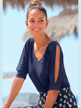 T-shirt manches mi-longues avec découpe - Vivance - Marine