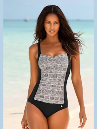 Maillot de bain imprimé abstrait à pois dorés - LASCANA - Noir Imprimé