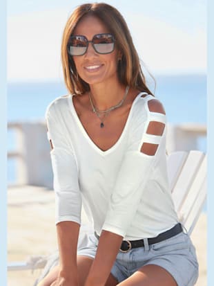 T-shirt à manches 3/4 t-shirt à manches longues avec encolure en v - LASCANA - Crème