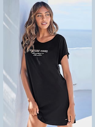 chemise de nuit t-shirt long confortable, coupe ample - lascana - noir
