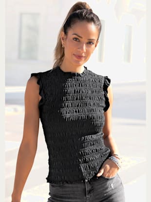 T-shirt à col rond encolure et manches avec volants - Buffalo - Noir