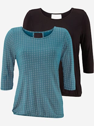 T-shirt à manches 3/4 lot de 2 t-shirtslascana - LASCANA - Pétrole À Motifs, Noir