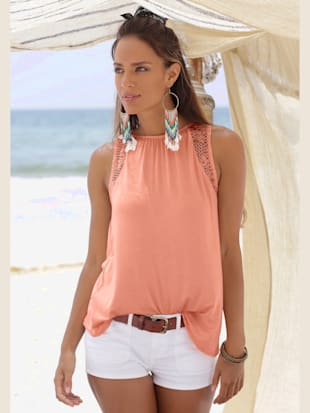 Haut de plage débardeur en dentelle, encolure haute - LASCANA - Abricot