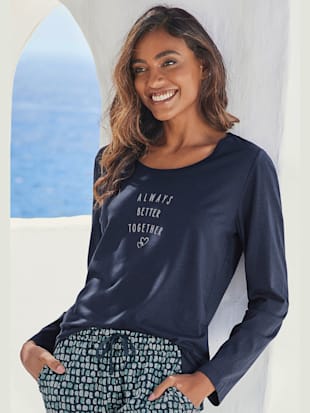 Haut de pyjama t-shirt de nuit confortable, imprimé devant - Vivance Dreams - Bleu Foncé