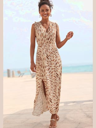 Robe longue encolure en v chevauchante devant et au dos - LASCANA - Marron Imprimé