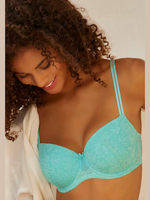 Soutien-gorge balconnet en fine dentelle florale - LASCANA - Menthe
