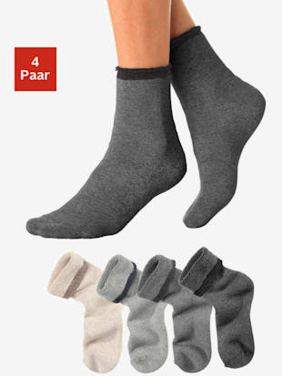 chaussettes d'intérieur socquettes chaudes et moelleuses - lavana - 1x beige + 1x gris + 1x gris clair + 1x anthracite