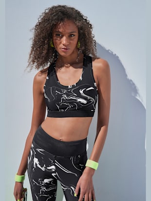 T-shirt d'extérieur haut court performance en mélange de matières - LASCANA ACTIVE - Noir-marbré