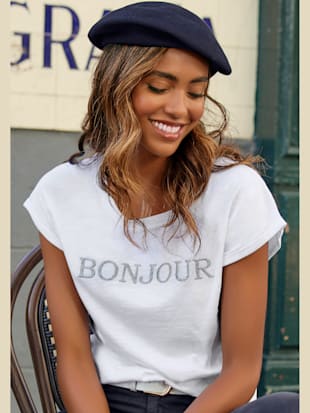 T-shirt imprimé «bonjour » tendance devant - Vivance - Blanc
