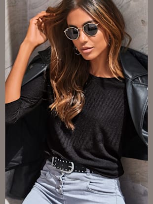 T-shirt à manches 3/4 coupe ample avec mancherons - Vivance - Noir