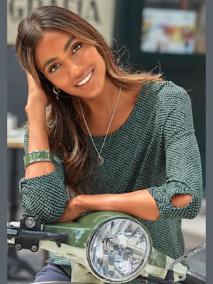 T-shirt à manches 3/4 petit nœud et découpe à la finition des manches - LASCANA - Noir