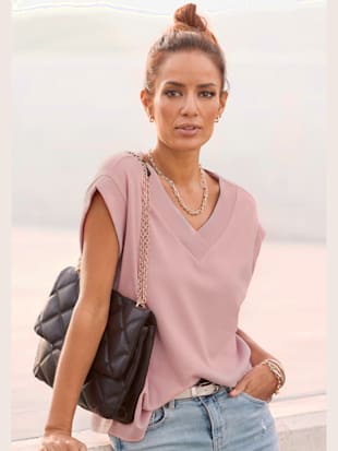 Sweat-shirt col v à bordure - Bench. - Rose