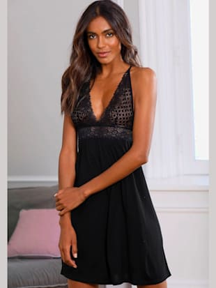 Déshabillé avec détails en dentelle à l'encolure et au dos - LASCANA - Noir