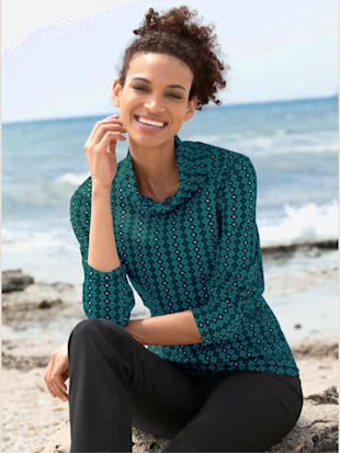 T-shirt col roule manches longues motif losanges - - Vert-noir À Motifs