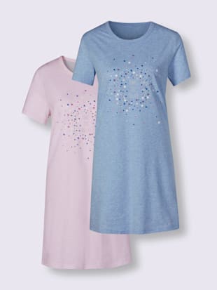 T-shirts long jersey fin - wäschepur - Bleu Clair Chiné + Rose Chiné