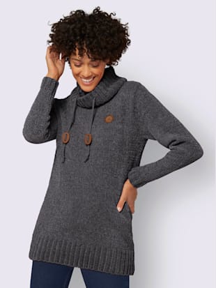 pull long maille chenille douce - collection l - anthracite