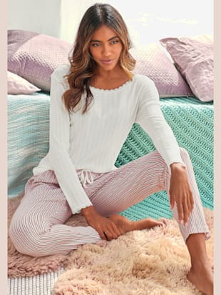 bas de pyjama pantalon de nuit élégant avec motif sur toute la surface - s.oliver - rose pâle à rayures