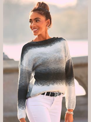 pull en tricot légère encolure en u - vivance - noir-blanc-gris
