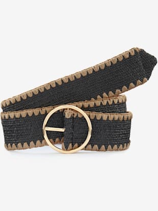 Ceinture+elastique+avec+boucle+doree+-+LASCANA+-+noir/beige