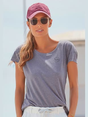 T-shirt encolure ronde avec bords côtes - Elbsand - Bleu Chiné